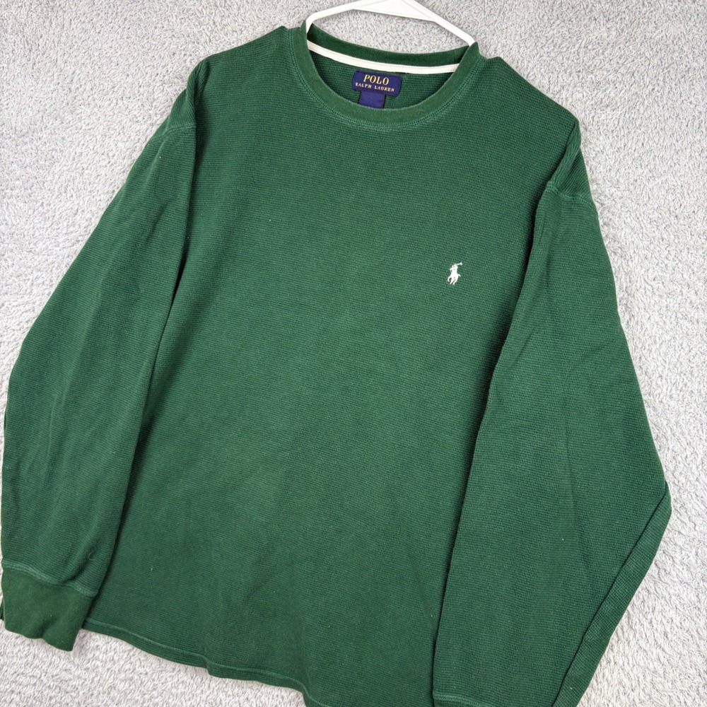 Polo Ralph Lauren Thermal Mens 2XL Green Waffle Knit Pony Logo Long Sleeve Shirt